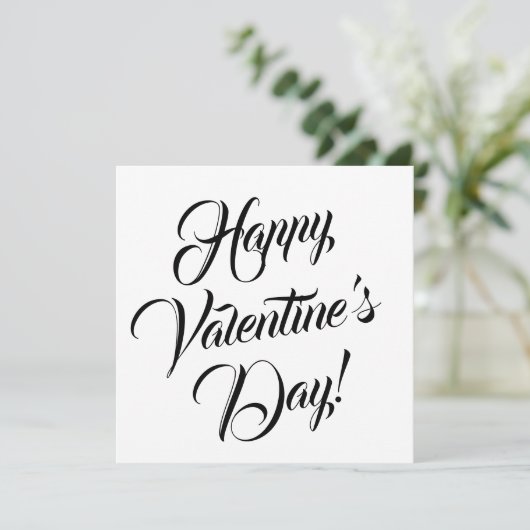 Happy Valentijnsdag wit zwart elegant script Kaart (Staand voorkant)