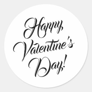 Happy Valentijnsdag wit zwart elegant script Ronde Sticker