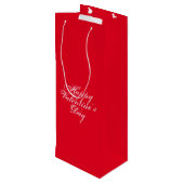 Happy Valentijnsdag, witte letters, rood cadeau Wijn Cadeautas (Achterkant Gekanteld)