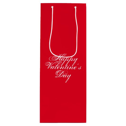 Happy Valentijnsdag, witte letters, rood cadeau Wijn Cadeautas (Voorkant)