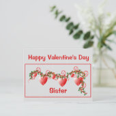 Happy Valentijnsdag, zuster, rood hart Briefkaart (Staand voorkant)
