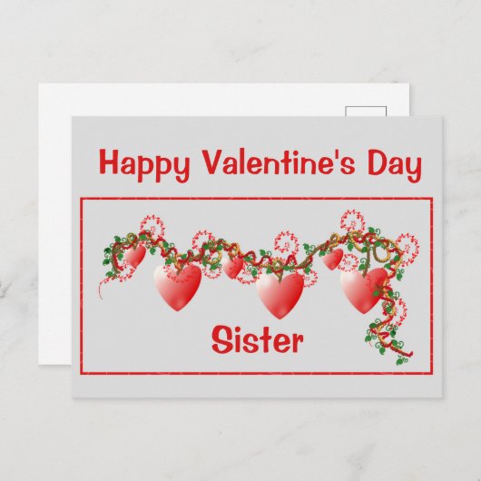 Happy Valentijnsdag, zuster, rood hart Briefkaart (Voorkant / Achterkant)