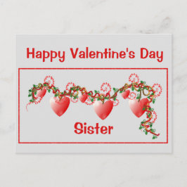 Happy Valentijnsdag, zuster, rood hart Briefkaart