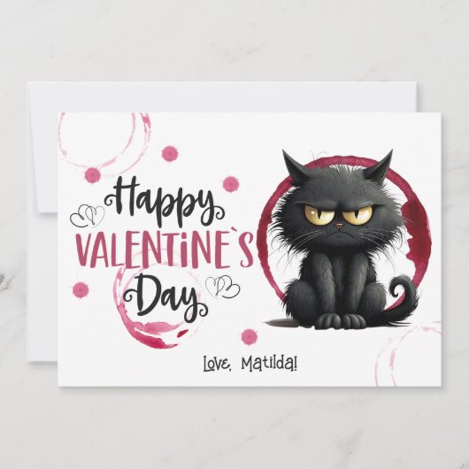 Happy Valentijnsdag zwarte kat met wijnvlekken Feestdagenkaart (Voorkant)