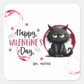 Happy Valentijnsdag zwarte kat met wijnvlekken Vierkante Sticker (Voorkant)