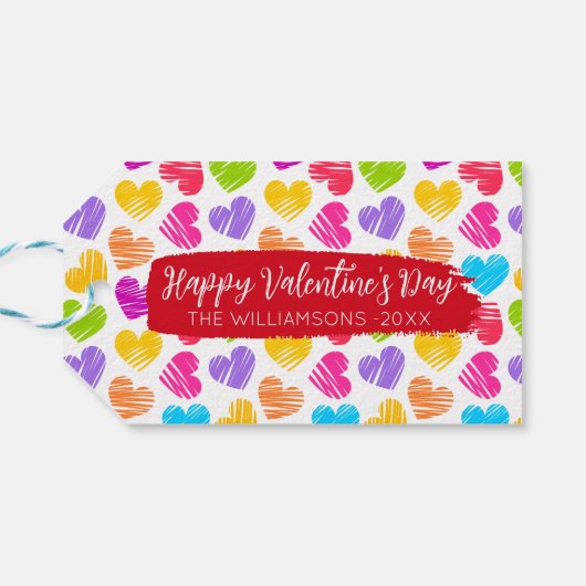 Happy Valentijnse Girly Vibrant Doodled Hearts Naa Cadeaulabel (Achterkant Horizontaal)