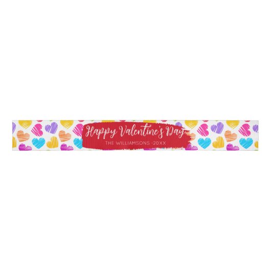 Happy Valentijnse Girly Vibrant Doodled Hearts Naa Grosgrain Lint (Voorkant)