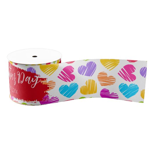 Happy Valentijnse Girly Vibrant Doodled Hearts Naa Grosgrain Lint (Spoel)