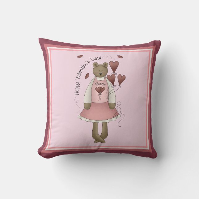 Happy Valentijnse Teddy Bear Pillow Kussen (Voorkant)