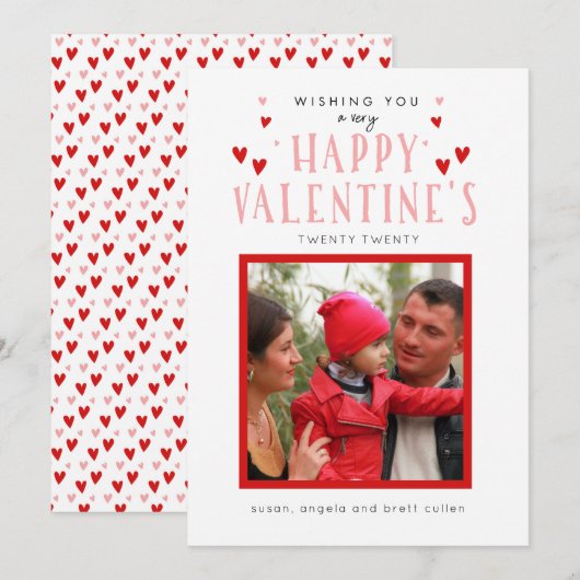 Happy Valentijnse Typografie-fotokaart Feestdagenkaart (Voorkant / Achterkant)