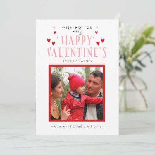Happy Valentijnse Typografie-fotokaart Feestdagenkaart (Staand voorkant)