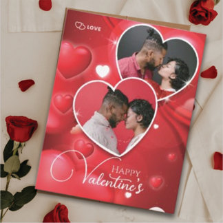 Happy Valentijns's 2 Fotocollage Rode Harten Feestdagenkaart