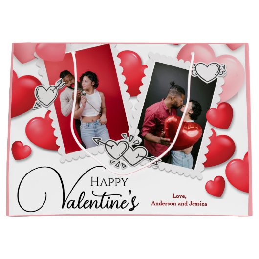 Happy Valentijns's 4 Fotocollage Rode Roze Harten Groot Cadeauzakje (Voorkant)