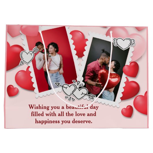 Happy Valentijns's 4 Fotocollage Rode Roze Harten Groot Cadeauzakje (Achterkant)