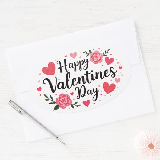 Happy Valentijns's Dat sticker met rozen (Envelop)