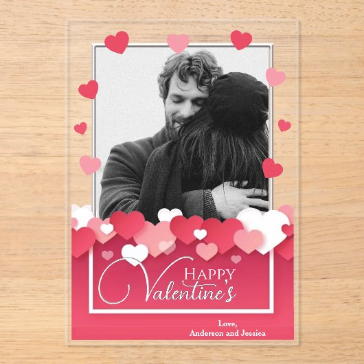 Happy Valentijns's Foto Rode Roze Harten Acryl Uitnodigingen (Voorkant)
