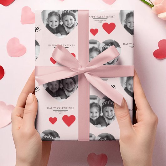 Happy Valentijns's Hart Foto Roze & Rood Cadeaupapier