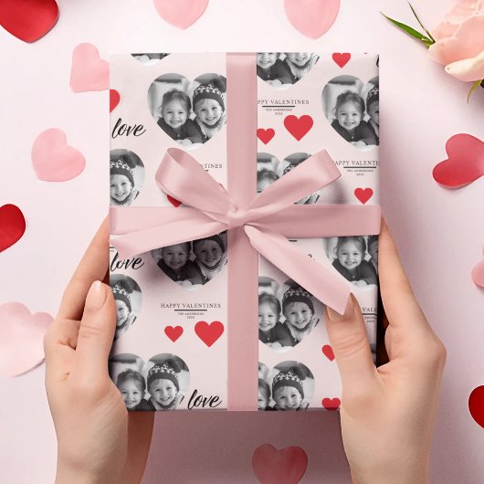 Happy Valentijns's Hart Foto Roze & Rood Cadeaupapier