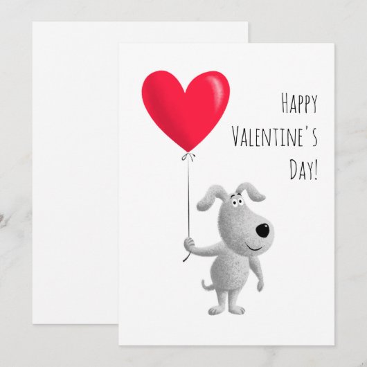 Happy Valentijns's Red Heart Balloon Schattige Dog Feestdagenkaart (Voorkant / Achterkant)
