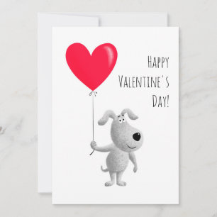 Happy Valentijns's Red Heart Balloon Schattige Dog Feestdagenkaart