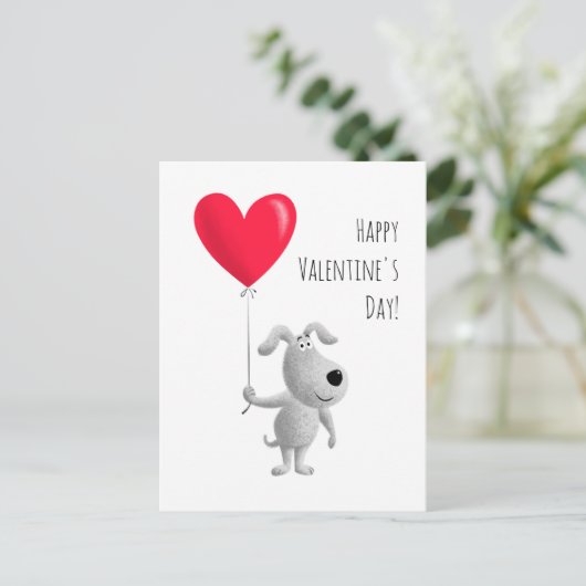 Happy Valentijns's Red Heart Balloon Schattige Dog Feestdagenkaart (Staand voorkant)