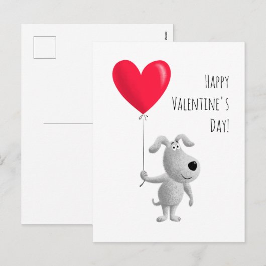 Happy Valentijns's Red Heart Balloon Schattige Dog Feestdagenkaart (Voorkant / Achterkant)