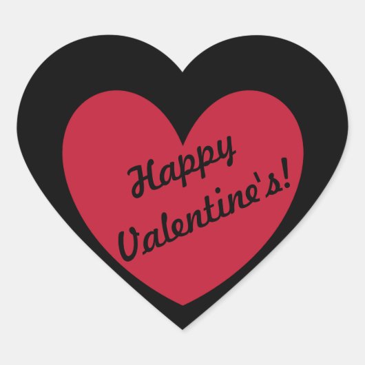 "Happy Valentijns's" Rood hart op zwart Sticker (Voorkant)