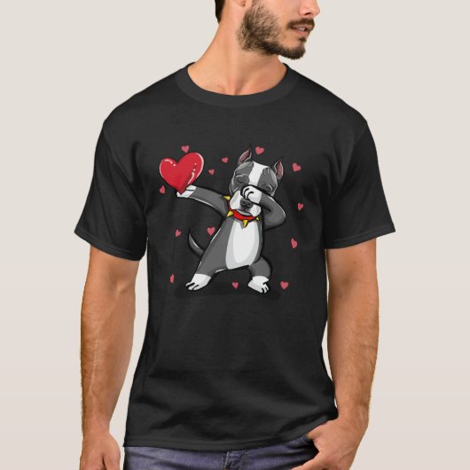 Happy Valentine Dabbing Dog Pitbull Men Women T-shirt (Voorkant)