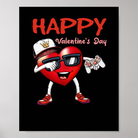 Happy Valentine Day Dab Heart Gamer Valentijn Boys Poster (Voorkant)