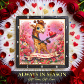 Happy Valentine Day Giraffe Vierkante Klok