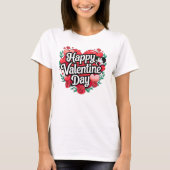 Happy Valentine Day Heart Rozen Liefde op wit T-shirt (Voorkant)