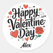 Happy Valentine Day Romantisch roos hart op wit Ronde Sticker (Voorkant)