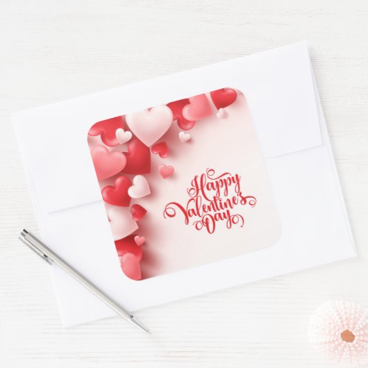 happy Valentine Day Vierkante Sticker (Envelop)