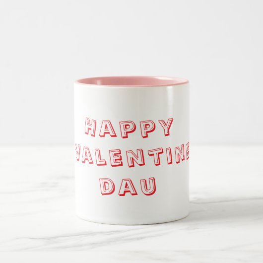 Happy valentine day whit &pink Mug Tweekleurige Koffiemok (Center)