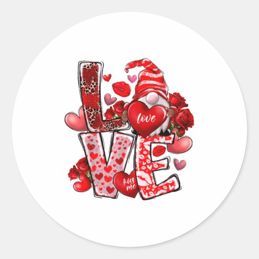 Happy Valentine Gnome Heart Valentine's Day Couple Ronde Sticker (Voorkant)