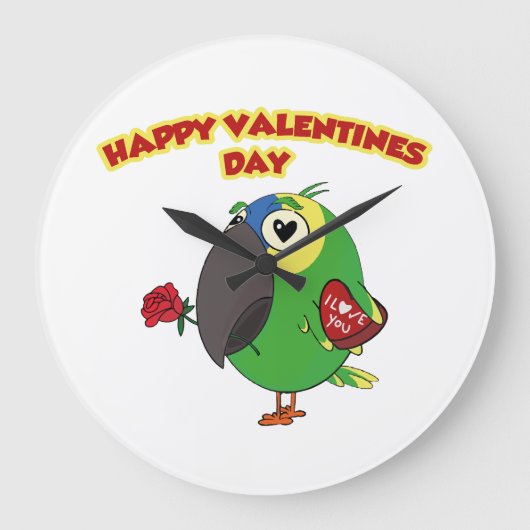 happy valentine parrot grote klok (Voorkant)