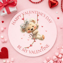 Happy Valentine’s Day Bear – Be My Valentine Heart Ronde Sticker