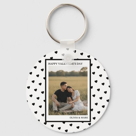 Happy Valentine’s Day Black Heart Design love Sleutelhanger (Voorkant)