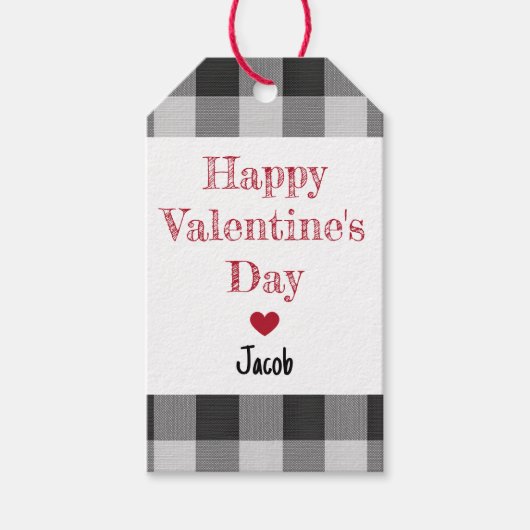 Happy Valentine’s Day Buffalo Plaid Classroom Boy Cadeaulabel (Voorkant)