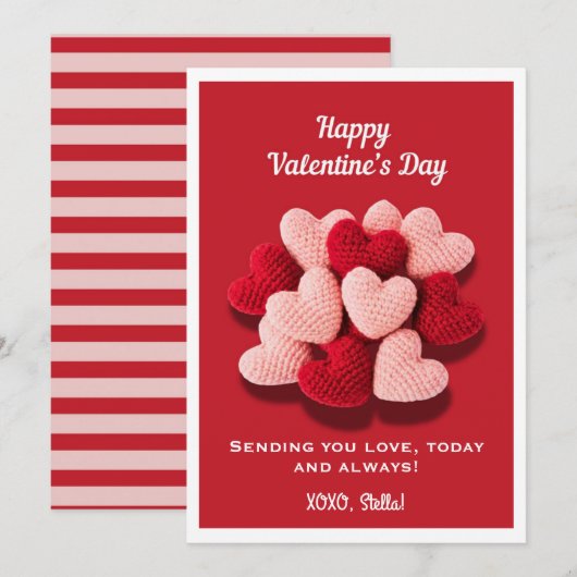 Happy Valentine’s Day Crochet Heart Flat Card  Feestdagenkaart (Voorkant / Achterkant)