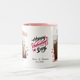Happy Valentine’s Day Custom Photos & Names Mug Tweekleurige Koffiemok