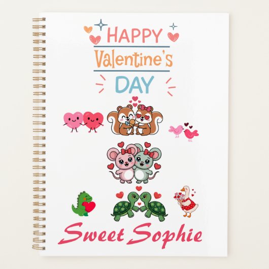 Happy Valentine’s Day Cute Animal Couples Planner (Voorkant)