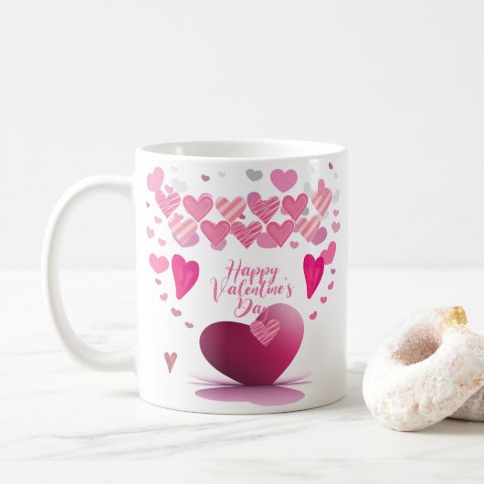 Happy Valentine’s Day Heart Pattern Mug Koffiemok (Met donut)