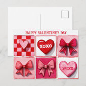 Happy Valentine’s Day Pink & Red XOXO Card Briefkaart (Voorkant / Achterkant)