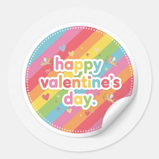 Happy Valentine’s Day Rainbow LoveSticker Ronde Sticker (Voorkant)