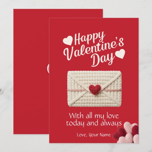 Happy Valentine’s Day Red Love Card with Heart Feestdagenkaart (Voorkant / Achterkant)