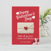 Happy Valentine’s Day Red Love Card with Heart Feestdagenkaart (Staand voorkant)