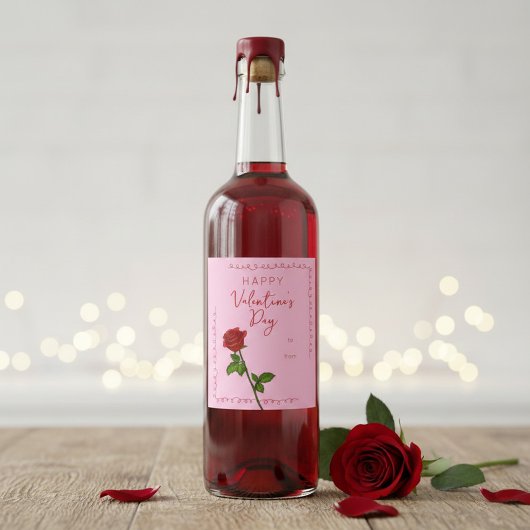 Happy Valentine’s Day Rose Custom Wine Label Wijn Etiket