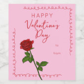 Happy Valentine’s Day Rose Custom Wine Label Wijn Etiket (Enkel label)