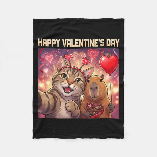 Happy Valentines 2026 Cute Cat Capybara Party Art  Fleece Deken (Voorkant)